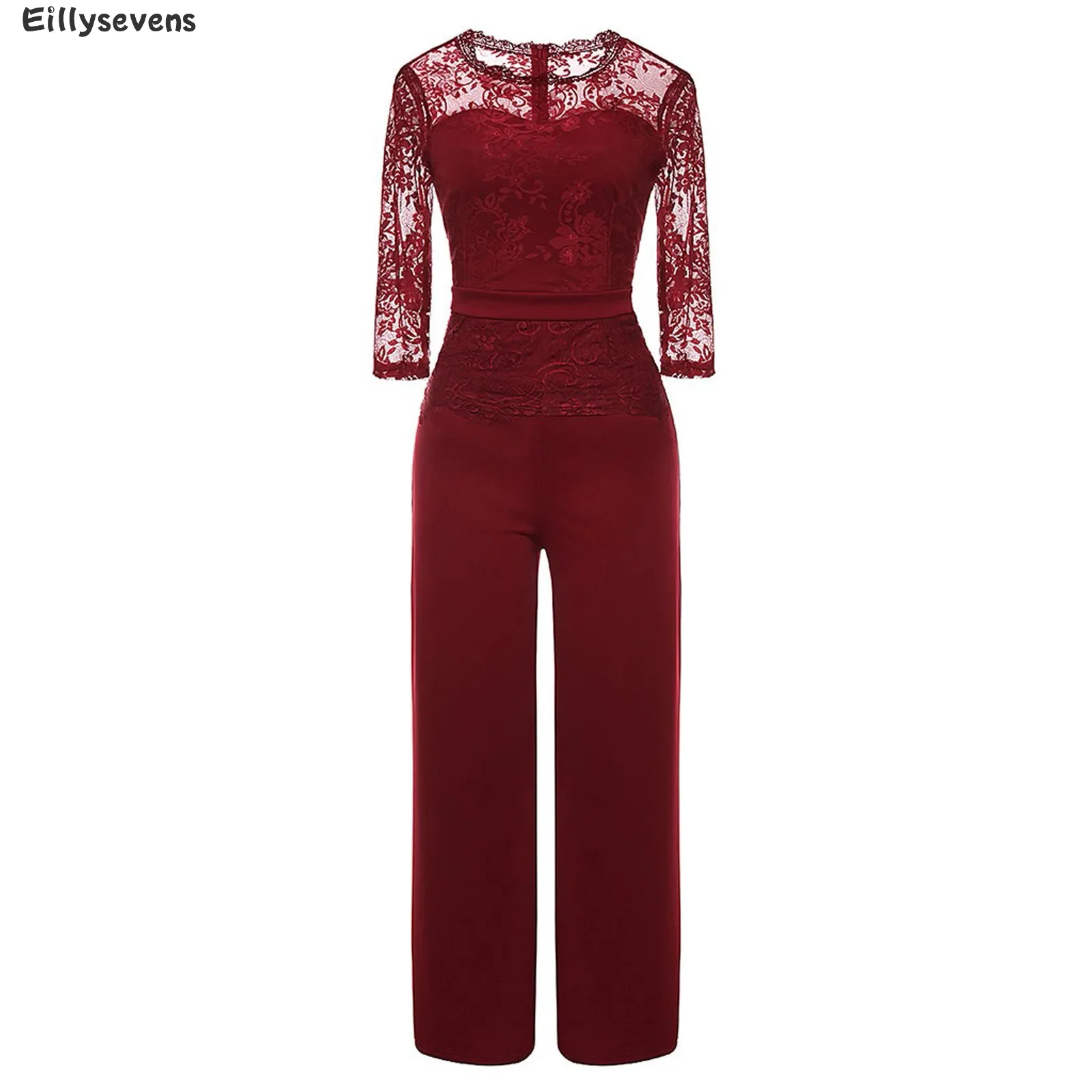 

Ladies' Sexy Jumpsuits Hollow embroidered lace jumpsuit Three Quarter Sleeve Party Evening Casual Lace Playsuits pantalones