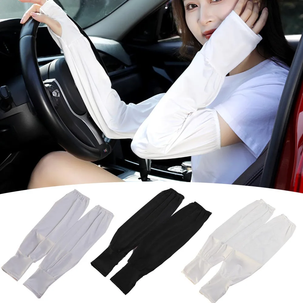 Cooling Ice Silk Arm Sleeves Summer UV Protection Arm Cuff Cover Unisex Outdoor Anti-Uv Cycling Driving Fingerless Long Gloves