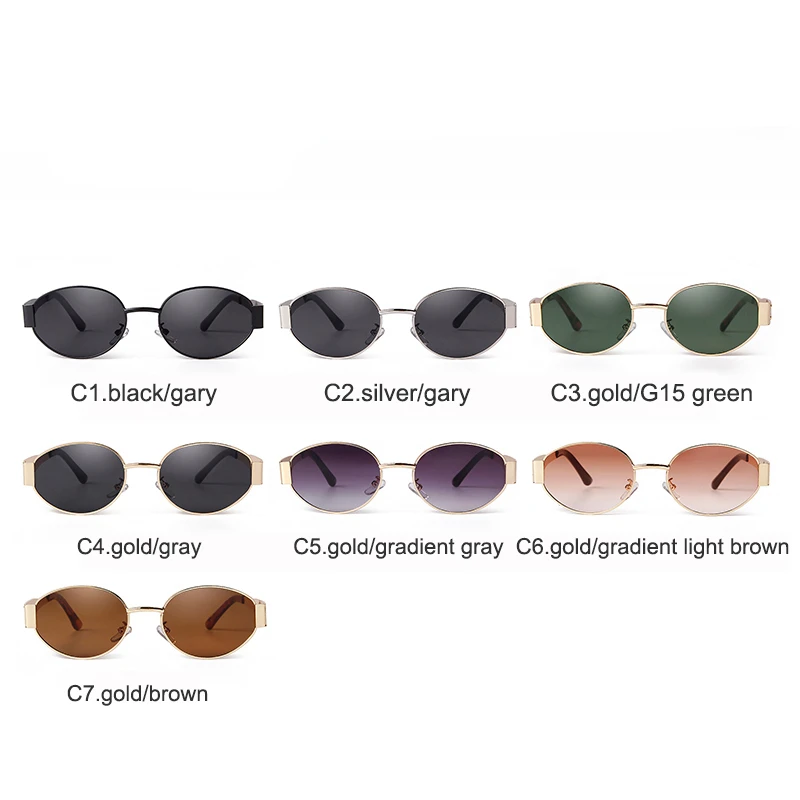 2024 Retro Metal Oval Sunglasses for Women Men Luxury Brand Designer Trendy Punk Round Sun Glasses Female UV400