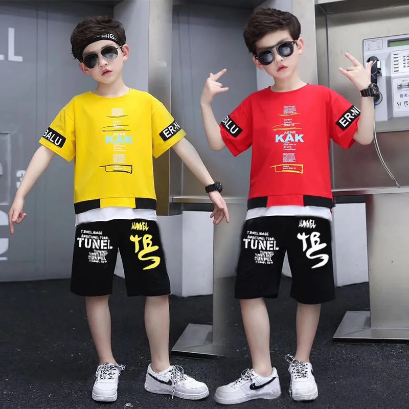 

New Summer Boys Clothing Sets Children T-Shirt + Pants Hip Hop Set Streetwear Kids Baby Boys Clothes Suits Teen 4 6 8 10 12 Year