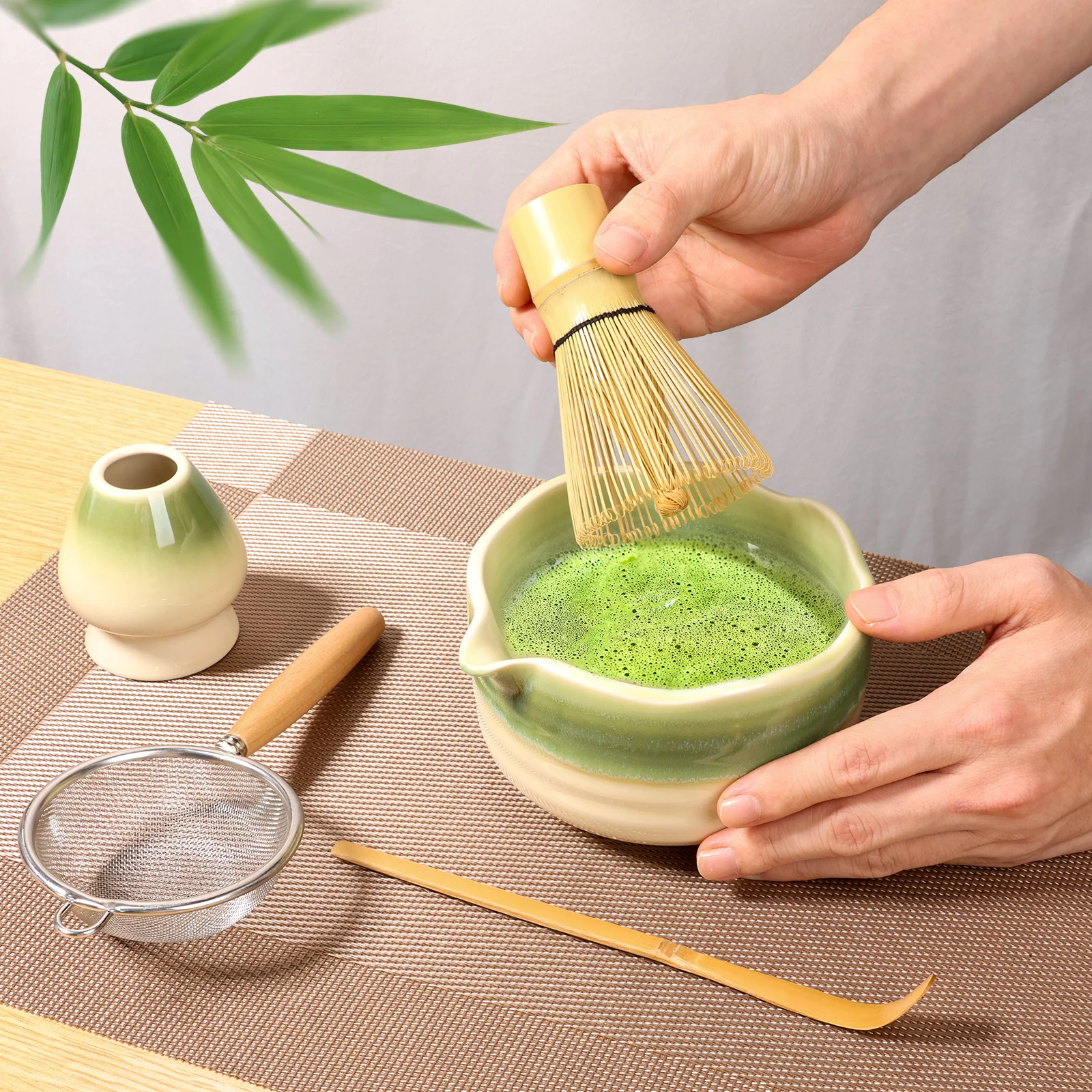 

5 шт. японский набор матча, керамический чайный набор матча с венчиком для смешивания, ситечко для чайной ложки, инструмент для приготовления чая для кафе, магазина напитков