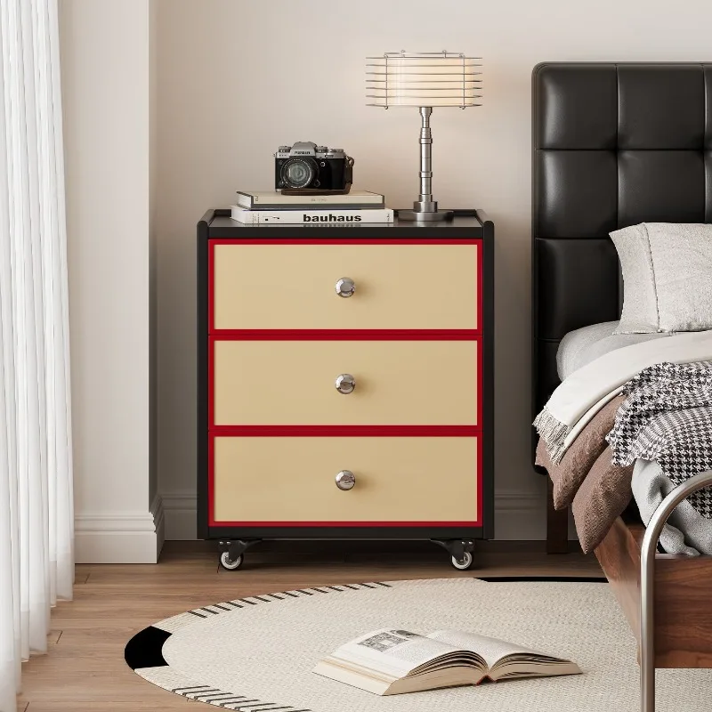 Simple three-layer cream bedside table, household bedroom bedside table removable locker