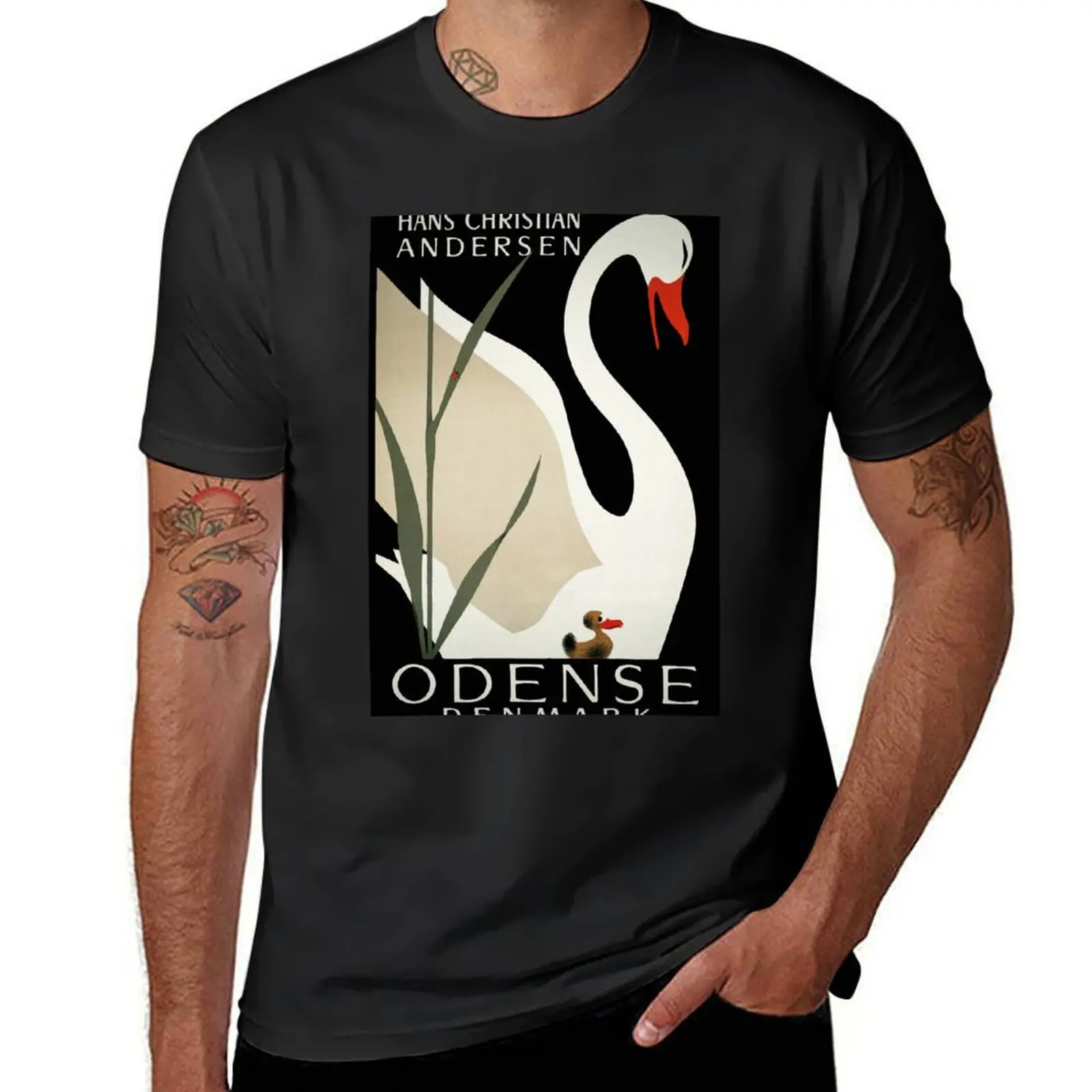 Vintage Odense Denmark white swan travel advert T-Shirt oversizeds cute clothes Men's t-shirts