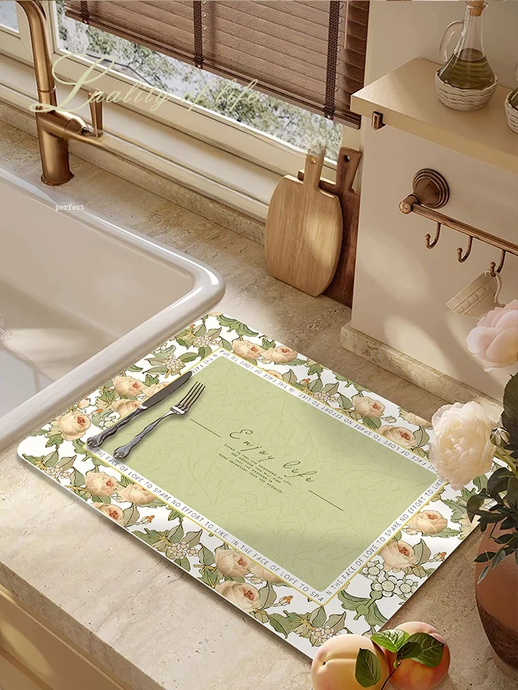 

Absorbent Qui-Dry Silicon Dendroid Kitchen Countertop Mat Stain-Resistant Wear-Resistant Tech Leather Dining Uten...