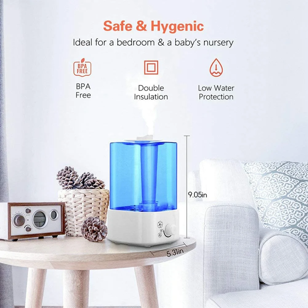 2リットルの小型空気加湿器,サイレントコールドミストジェネレーター,寝室,リビングルームのプラグに適しています
