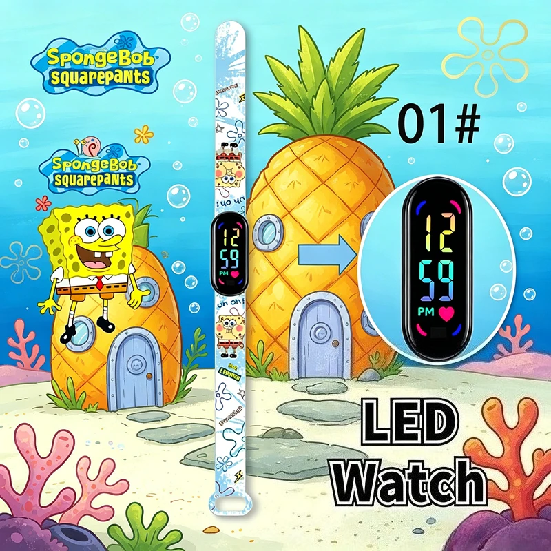 SpongeBob Print Kids LED Watch, Touch Screen Digital Wristwatch, Waterproof Sports Bracelet, Student Electronic Clock view 3