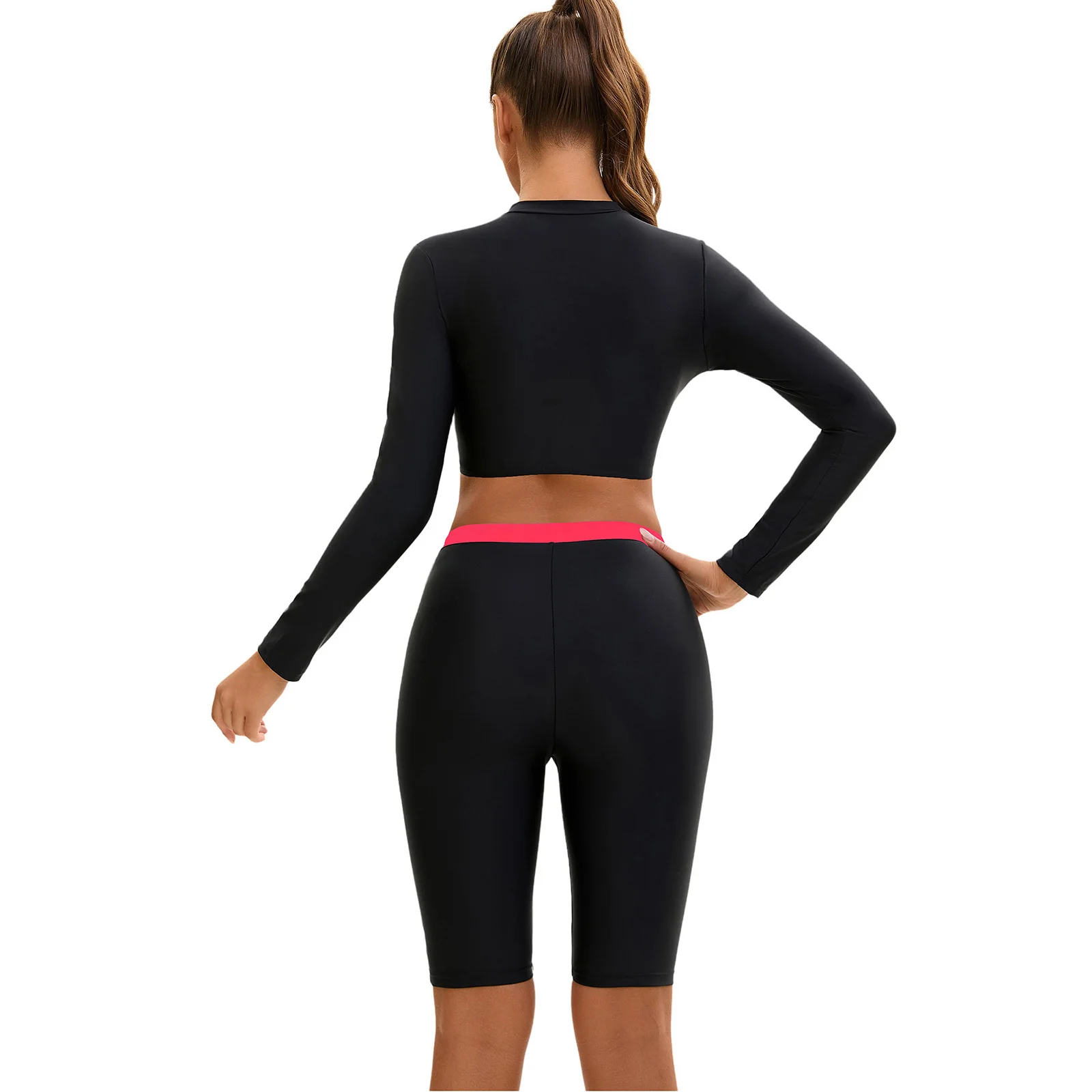 

Women Surfing Swimsuit Bathing Suits Outfit Long Sleeve Zip-Up Rash Guard Top and Shorts Set for Beach Party Swimming Activities