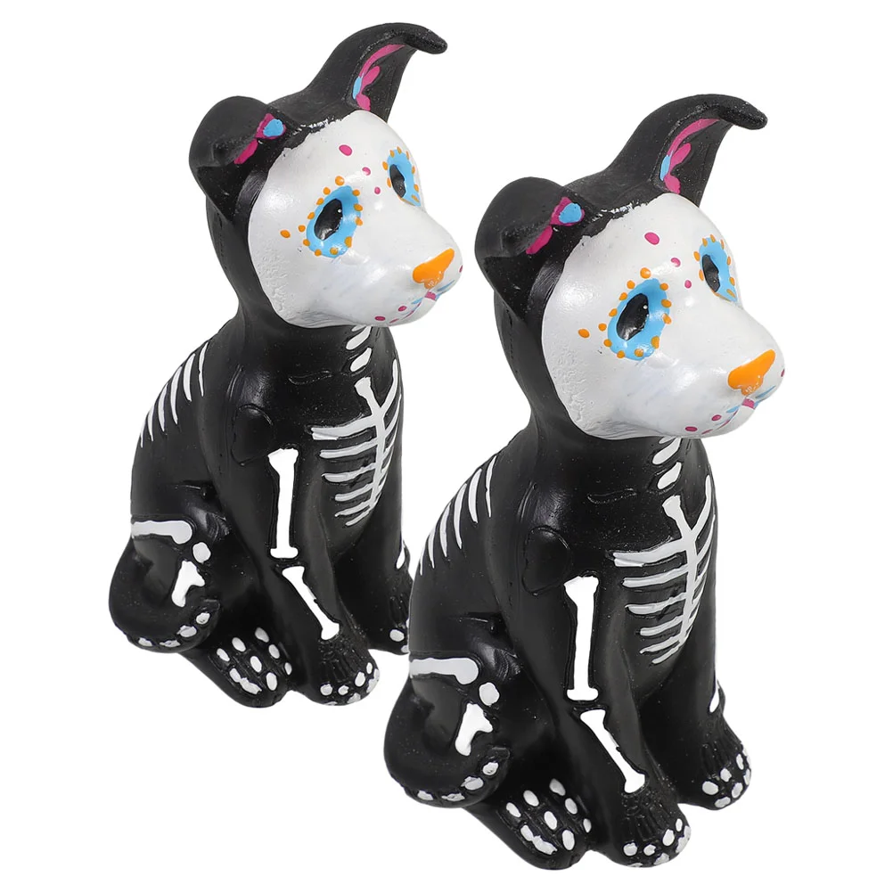 2 Pcs Toys Halloween Party Dog Statue Day of The Dead Figurine Game Props Crafts Black Resin Decorative Animal Child