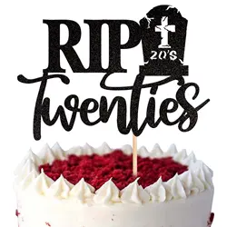 Rip Twenties Cake Topper Black Glitter Rip 20s Birthday Cake Decorations Happy Youth 30th Birthday Party Supplies