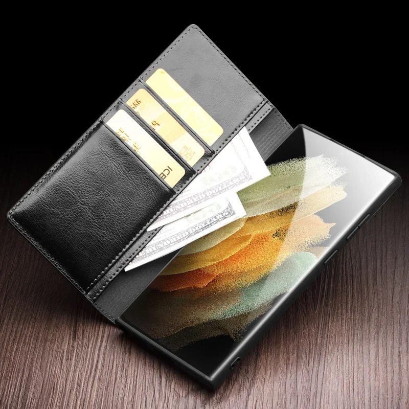 QIALINO Genuine Leather Phone Case for Samsung S23+ Plus 5G Business Style Fashion Luxury with Card Slots Cover for S23 Ultra