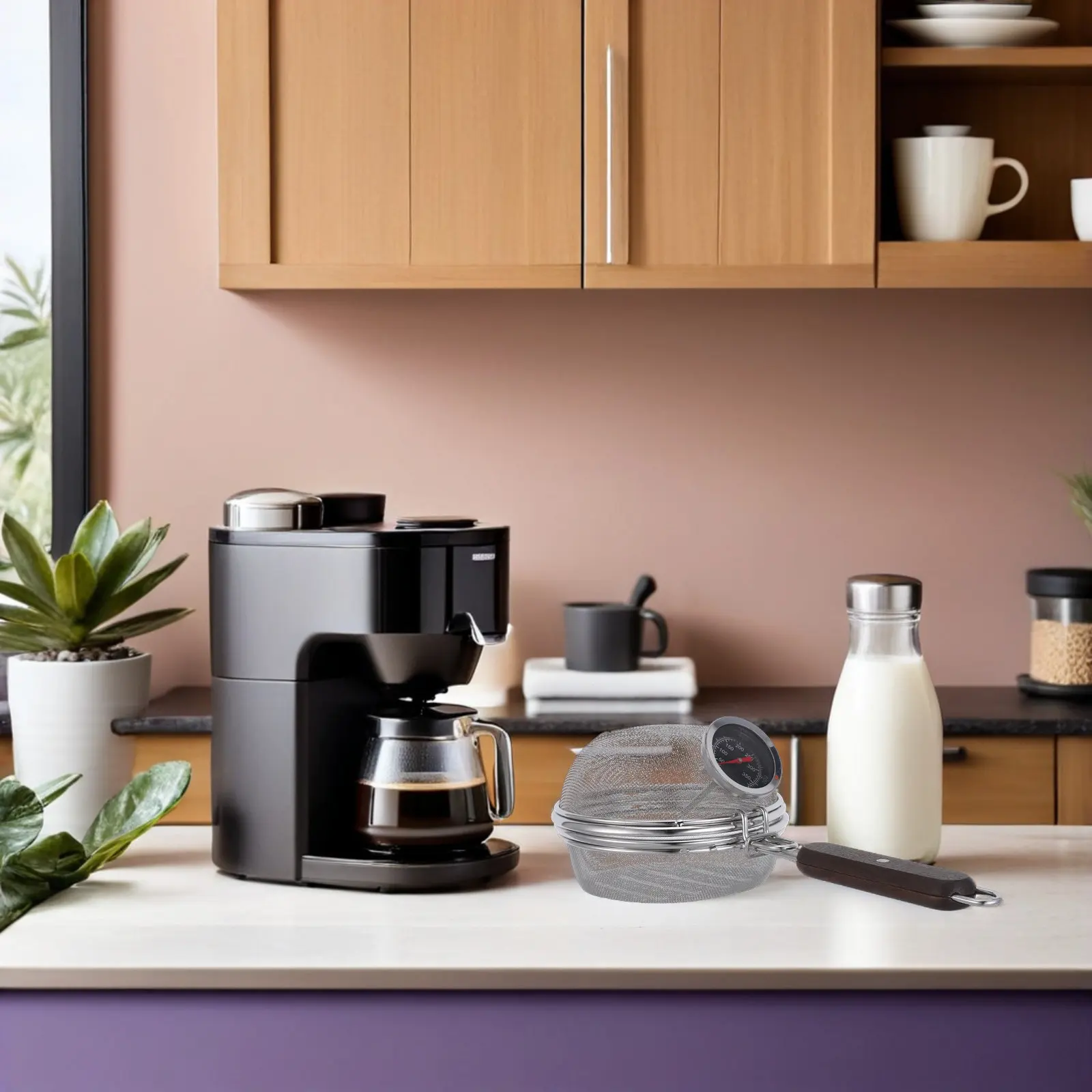 Termómetro de malla de acero inoxidable de 120G para café, tostador manual de granos para uso doméstico, herramienta portátil para tostar café con mango para estufa
