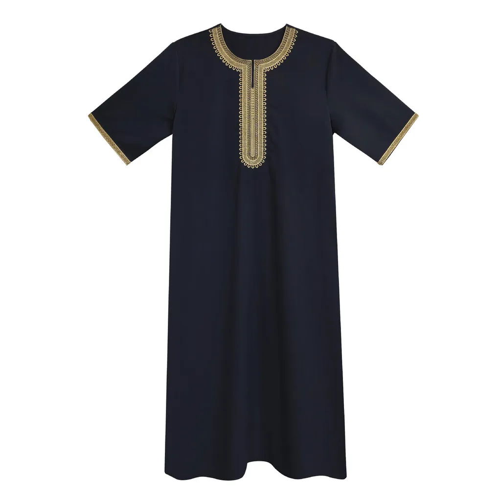 2025 muzułmańskie szaty z krótkim rękawem środkowy rękaw haft w stylu etnicznym bliski wschód marokańska męska szata boczna kieszeń