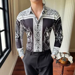 Europe America Retro Printed Shirt for Men Long Sleeve Casual Business Social Shirts Men Streetwear Party Nightclub Blouse M-6XL