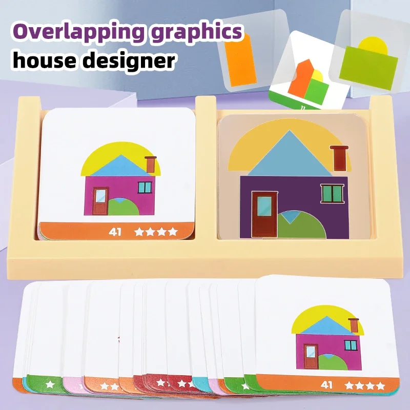 House Designer Overlay Puzzle Toy, ABS & Paper Card Spatial Logic Game, Montessori Educational Learning Toy for Kids Brain Train