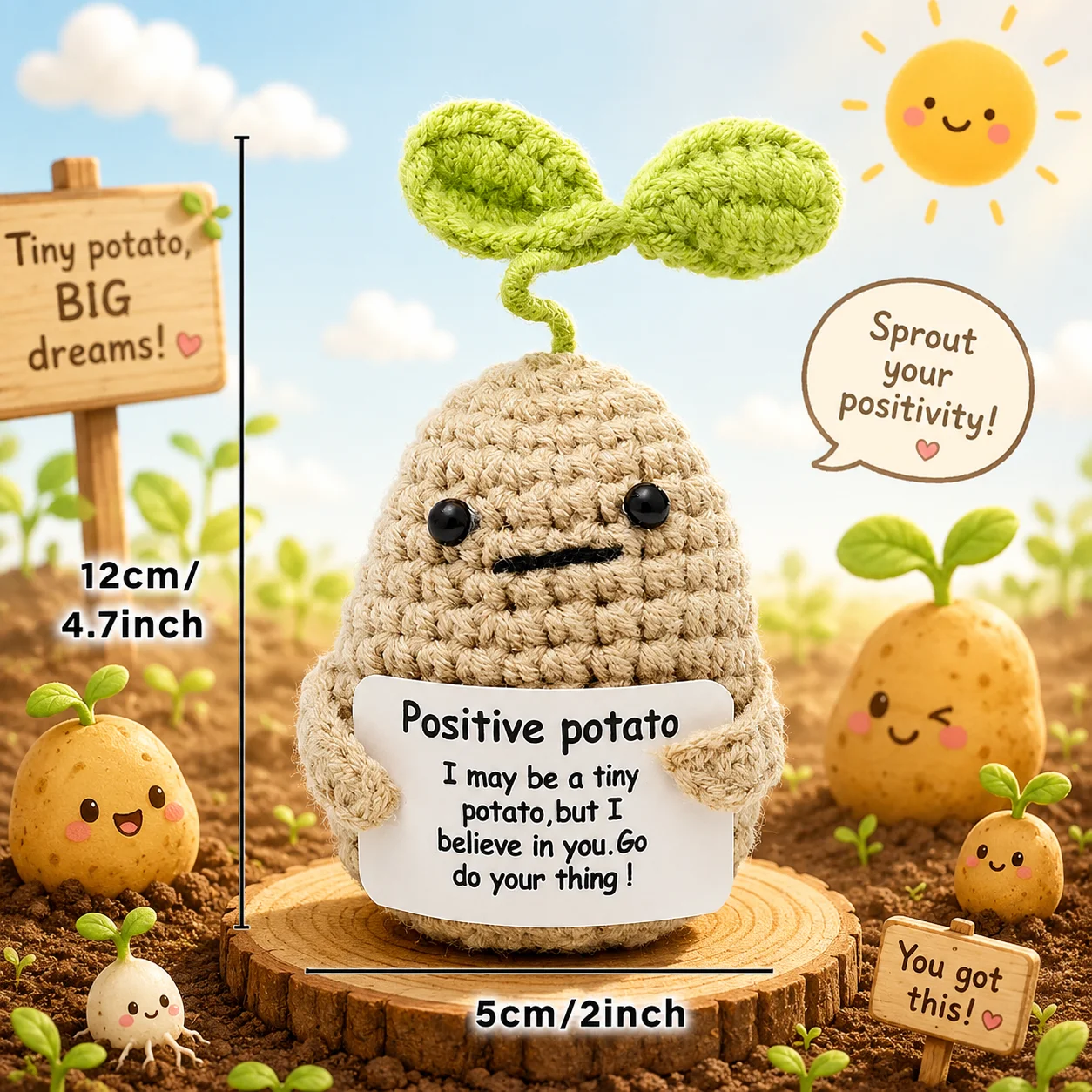 Positive Energie häkeln Puppe Taschenumarmung handgemachte gestrickte Plüsch Kartoffel Pflanze Avocado Biene Schildkröte Ente lustige emotionale Unterstützung Geschenk