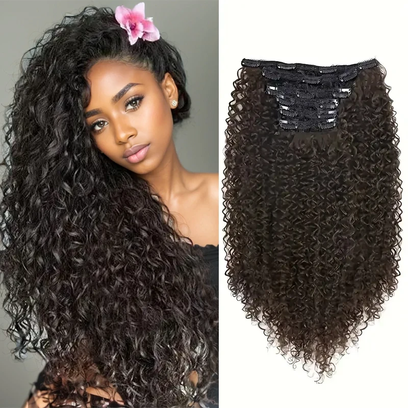 

Kinky Curly Clip in Synthetic Hair Extensions Black Brown 6pcs 16Clips Curly Clip in Fake Hair Piece for Black Women