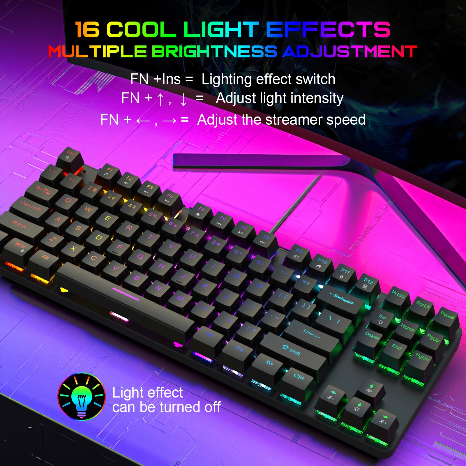 

Metal mechanical keyboard with 87 key RGB illuminated cyan axis wired keyboard office home computer accessories gaming keyboard