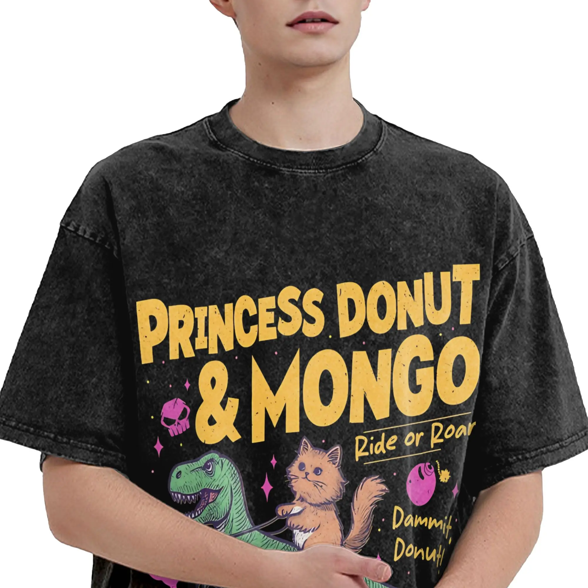 Carl And The Princess Donut and Mongo Dungeon Crawler Carl  Outfit Washed T Shirts for Men Women Streetwear Hip Hop T-Shirt
