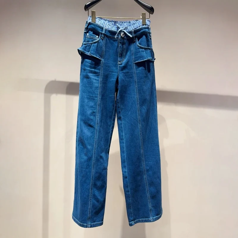 

Женские джинсы в клетку с высокой талией и узором в стиле пэчворк, весенне-осенний сезон, цветочный дизайн, подтягивающий средний эластичный уровень