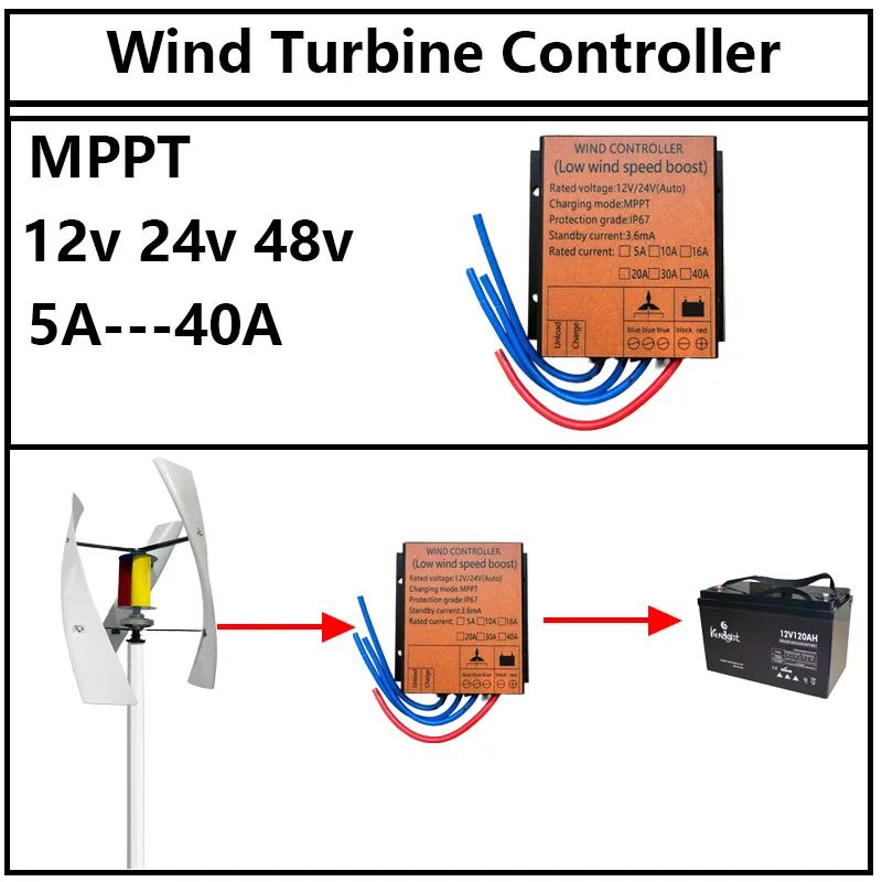 40A 30A Wind Turbine Generator MPPT Controller 12V 24V 48V Water Proof MPPT Rectifier Brake Charging Controller