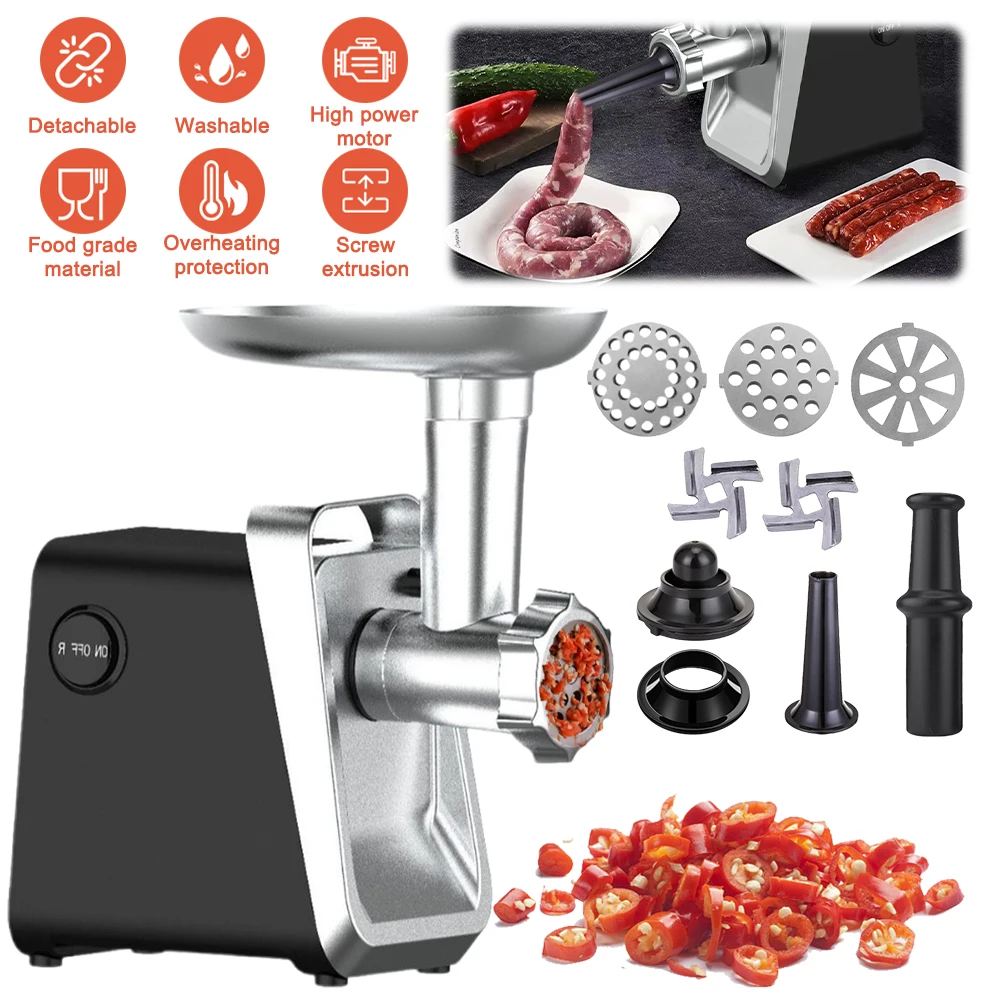

Electric Meat Grinder Sausage Maker with 3 Grinding Plates Food Pusher Meat Mincer Juicer Food Grinder for Home Kitchen