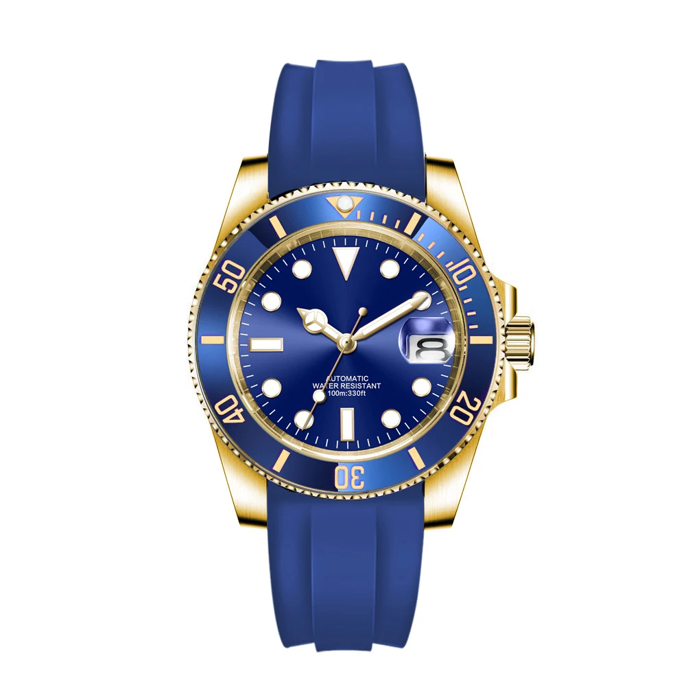 Custom logo 40mLuxury NH35/ Miyota Automatic Mechanical Wristwatch MenYacht Watch Clock Ceramic Bezel Two Tone Gold Rubber Band view 5