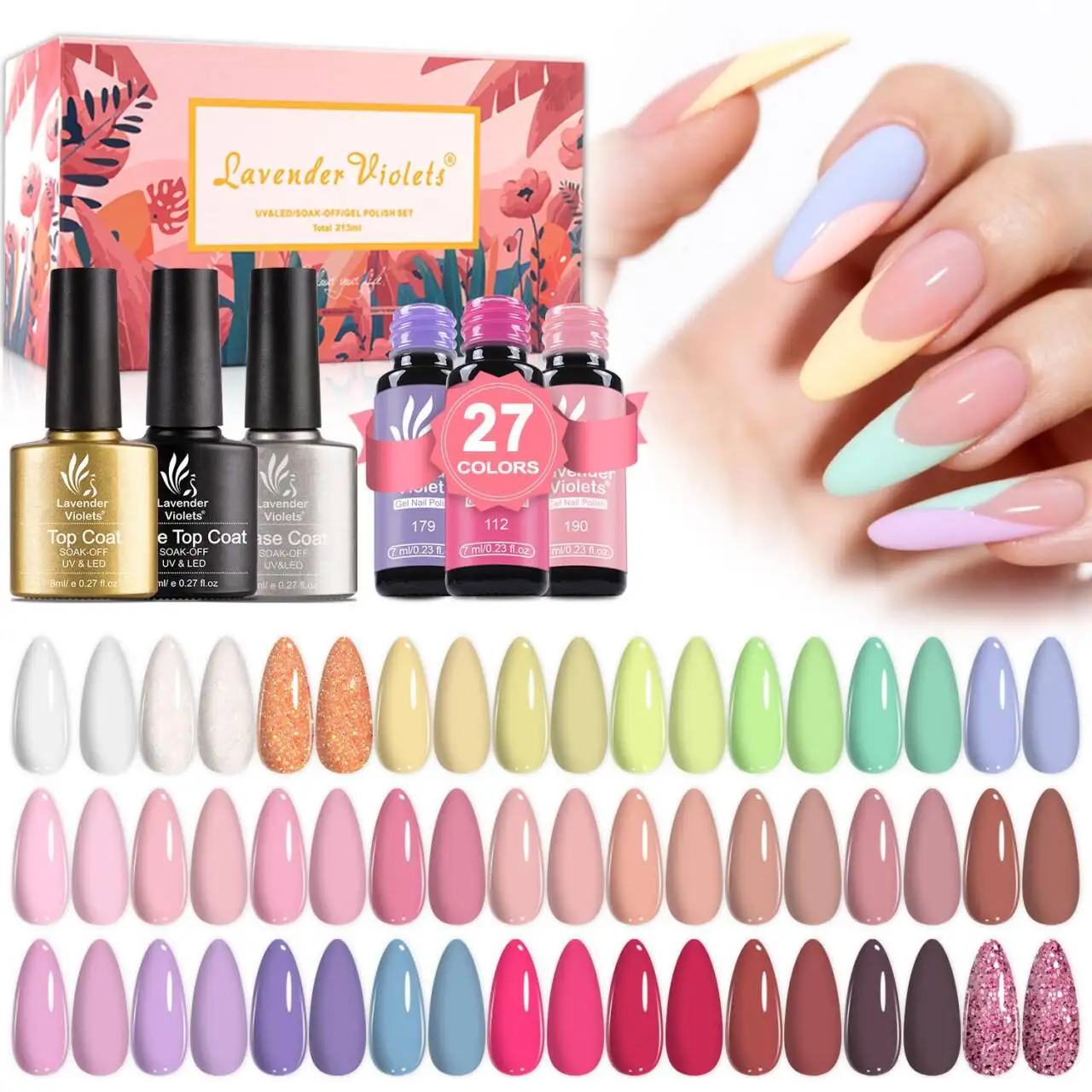 

30 шт., яркие цвета, синий, розовый, фиолетовый и базовое верхнее покрытие для салона, дизайн ногтей, маникюр, женский подарок