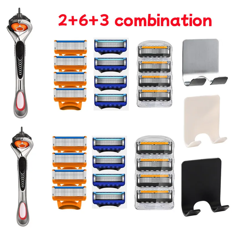 YS00011-Orange five-layer blade manual razor men's razor five-layer sharp bundled 5-piece blade holder