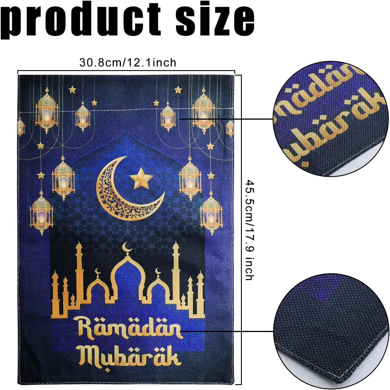 Ramadan Mubarak Garden Flag, 12.1x17.9in Flax Eid Ramadan Yard Flag Outdoor Decor Moon Lamp House Double Sided Seasonal Flag uui