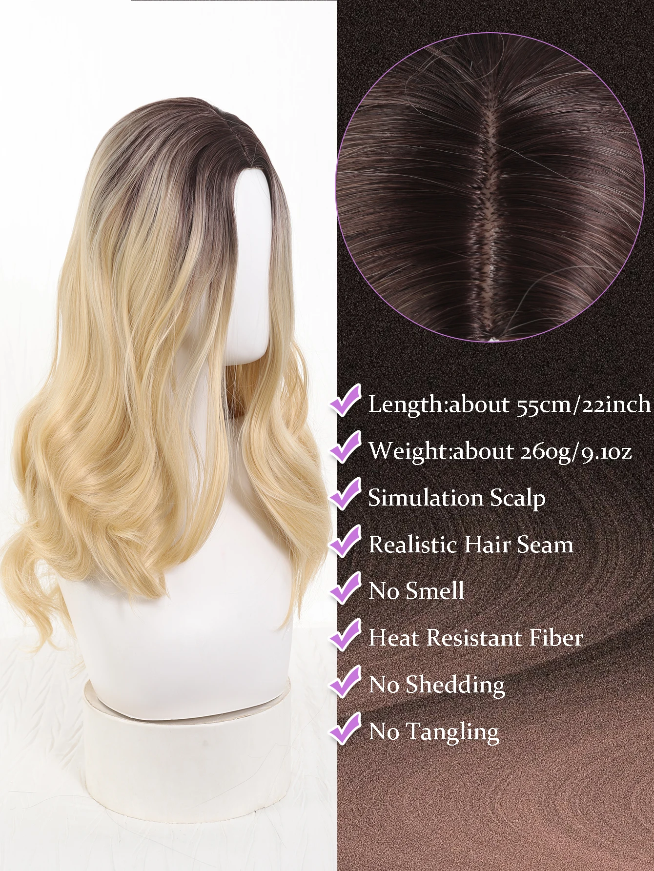 JINKAILI Blonde Ombre Cosplay Wig 22 Inch Middle Long Wigs Synthetic Middle Part Wig For Women image 3
