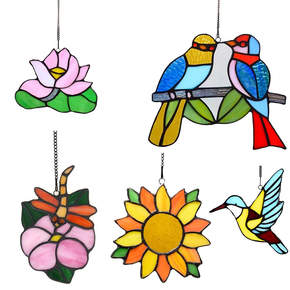 Sunflower hummingbird sun catchers, stained glass window hangings Decor for outdoor and indoor graden home gift for bird lovers