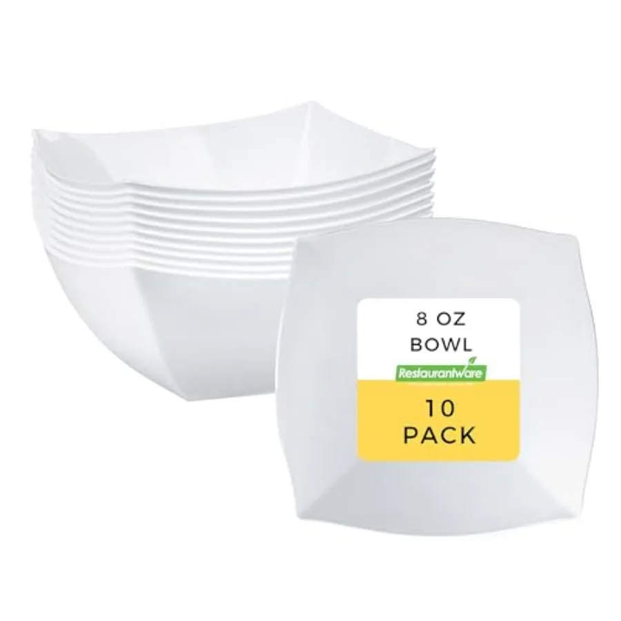 Moderna Fancy Plastic Bowls, 10 Square Disposable Salad Bowls - Durable, Heavy-duty, Plastic Bowl, For Warm And Cold Foods
