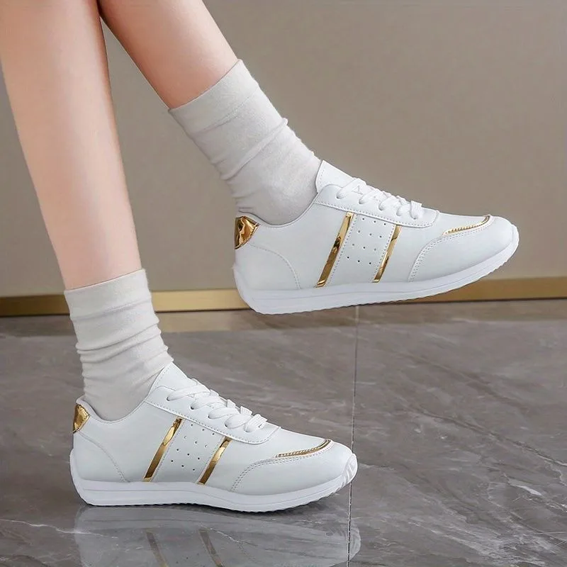 new arrival sneakers for women's vulcanize shoes black golden sports casual designer shoes for woman white trainers view 3