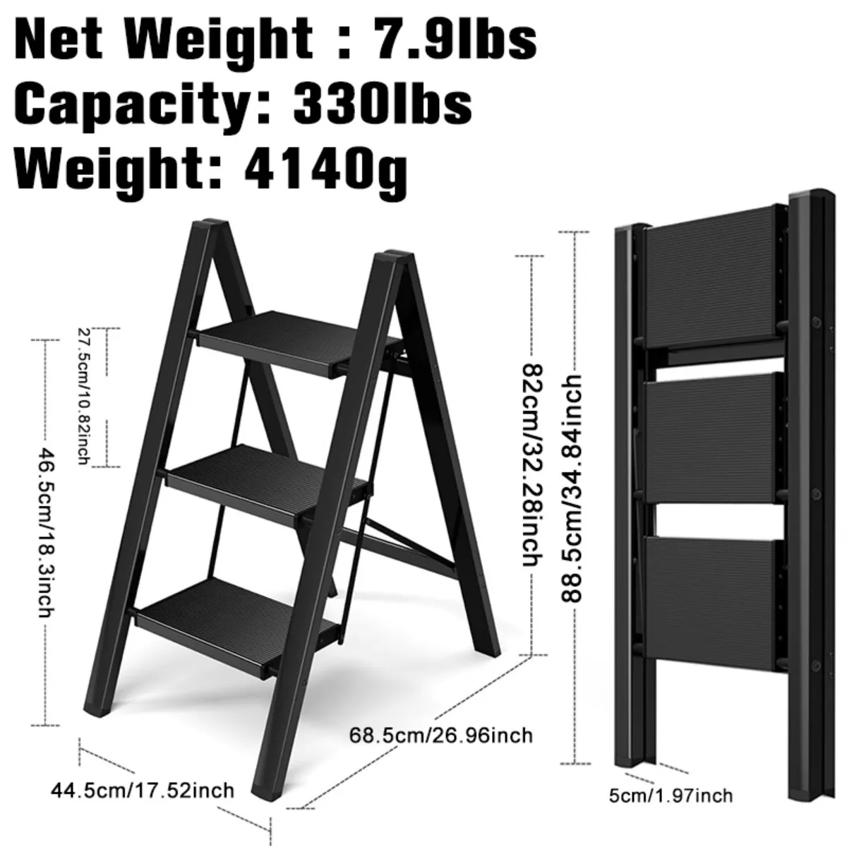 Ladder Folding Step Stool with Extra Wide Treads Portable Lightweight Home Ladder Kitchen Ladder Easy to Store Space Saving Capa
