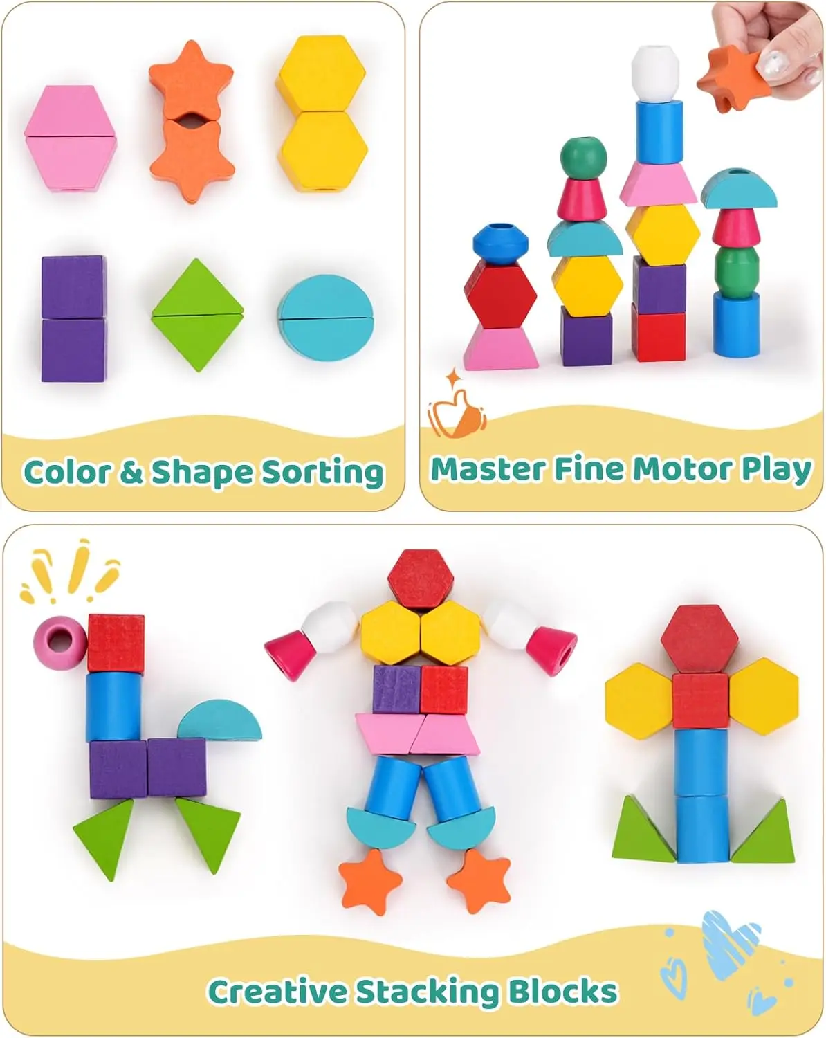 ألعاب مونتيسوري لعمر 3 سنوات، ألعاب التراص للأطفال الصغار، مكعبات التراص، خرز الأربطة، ألعاب ما قبل المدرسة ذات الشكل المتطابق، مونتيس