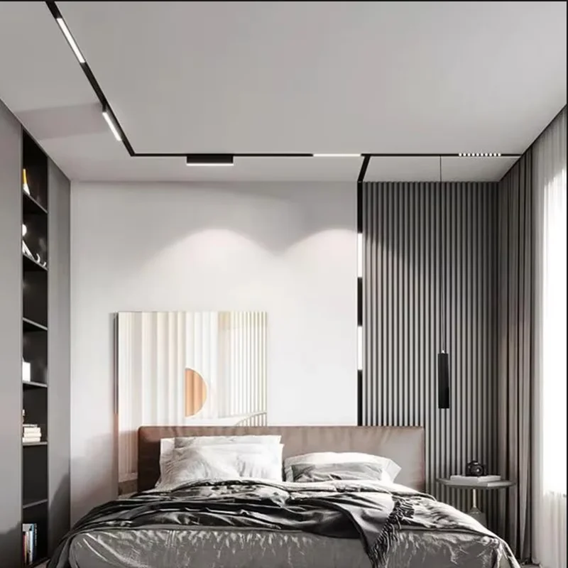 LED Magnetic Track Light Grille Flood Lamp Modern Embedded Flexible Linear Fixture LED Spotlight DC48V Ceiling Indoor Living