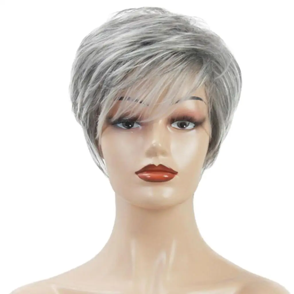 Women Short Charming Hair Gray Human Hair Wigs for Party Cosplay