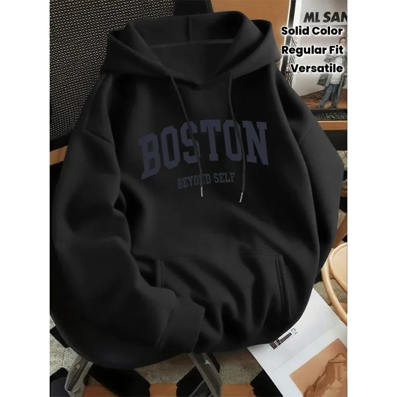 

Новая мужская толстовка Boston Letter 2026 года, премиум-класса, в стиле ретро, с принтом, с капюшоном, стандартного кроя, повседневная, с индивидуальным принтом