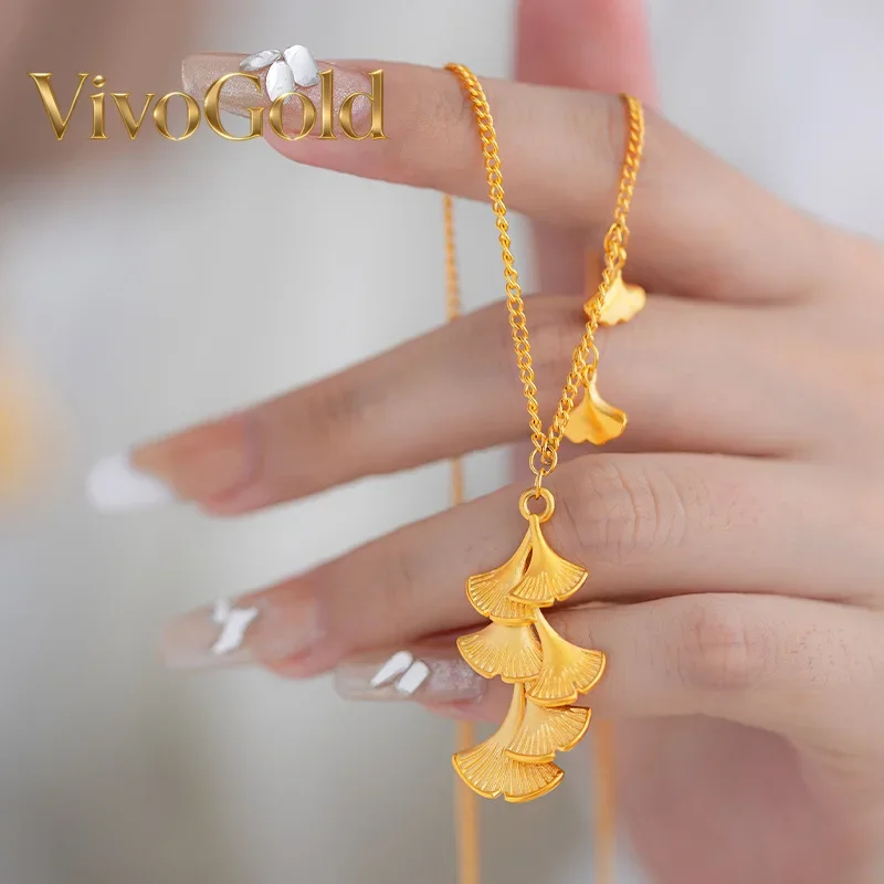 

VivoGoldLuxury 24K 9999 Pure Gold real gold Ginkgo Leaf Pendant Collarbone Necklace Women's Necklace