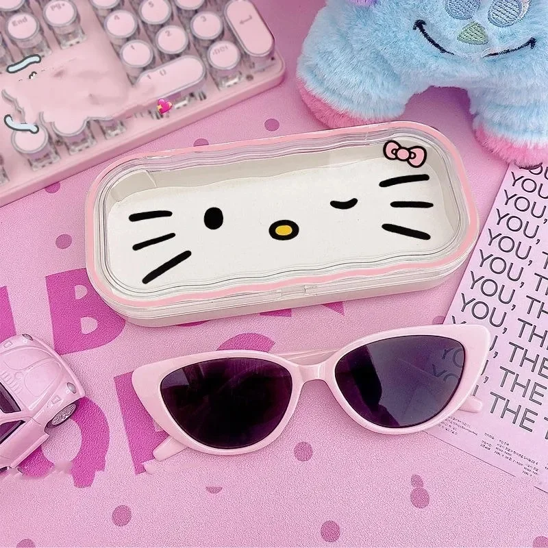 MINISO Sanrio Hello Kitty Glasses Storage Box Anime Kawaii Cute Cartoon Girly Heart Sunglasses Protective Case Gifts for Girls