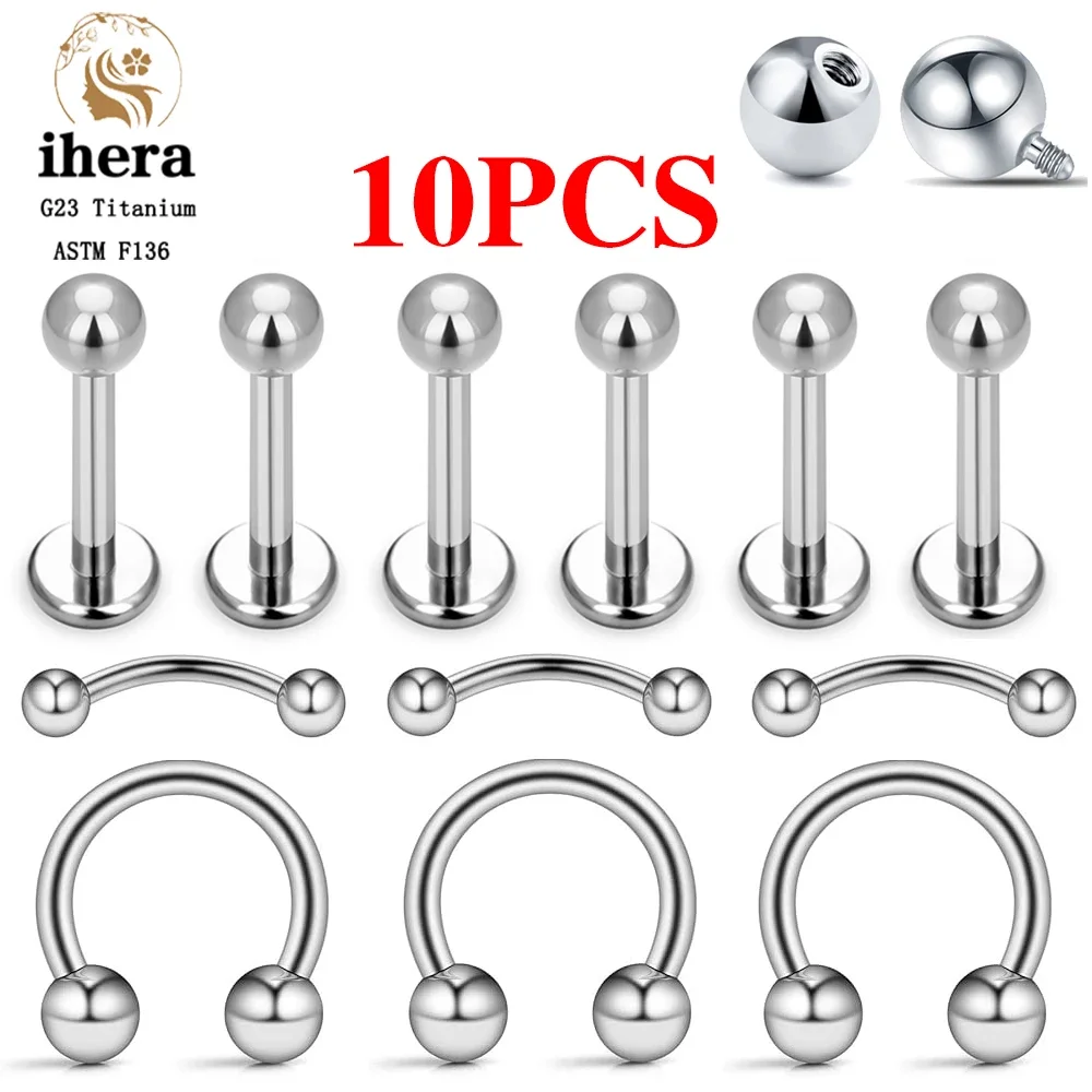 10 PZ G23 Titanio Sopracciglio Penetrante Gioielli Naso Setto Anello Penetrante C Rod 16G ASTM F136 Donne Labret Lip Stud All\'ingrosso