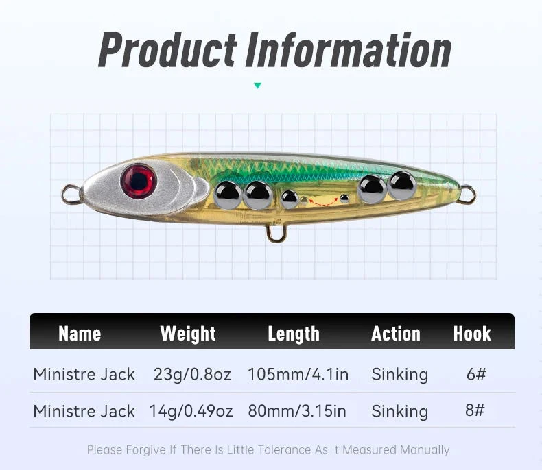 LEYDUN Ministre Jack Stickbait Angelköder, sinkender Bleistift, 80 mm, 14 g, gutes Schwimmen, harte Köder, Wobbler, Seebarsch-Swimbaits – Detail 2