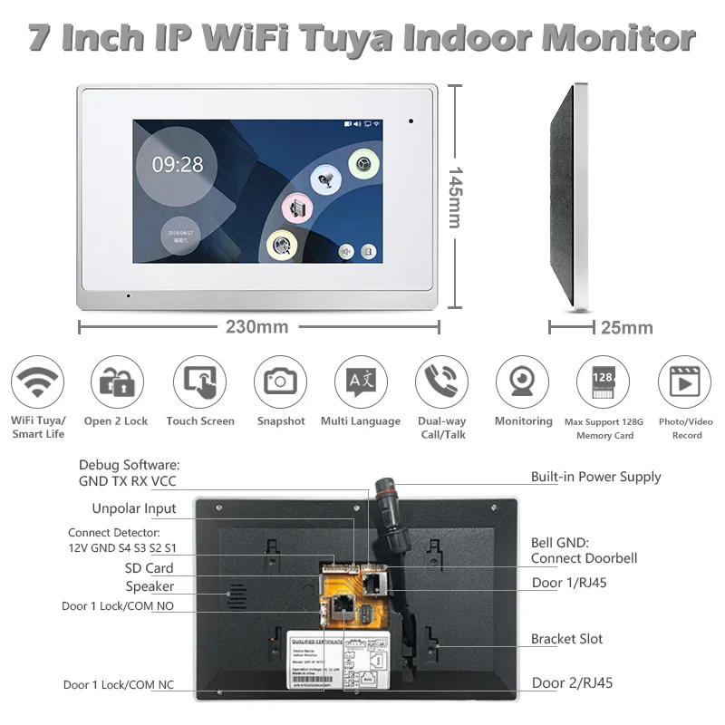 Caméra IP avec prise de vue photo instantanée et adaptateur secteur, langue personnalisée, visiophone industriel, interphone, système téléphonique