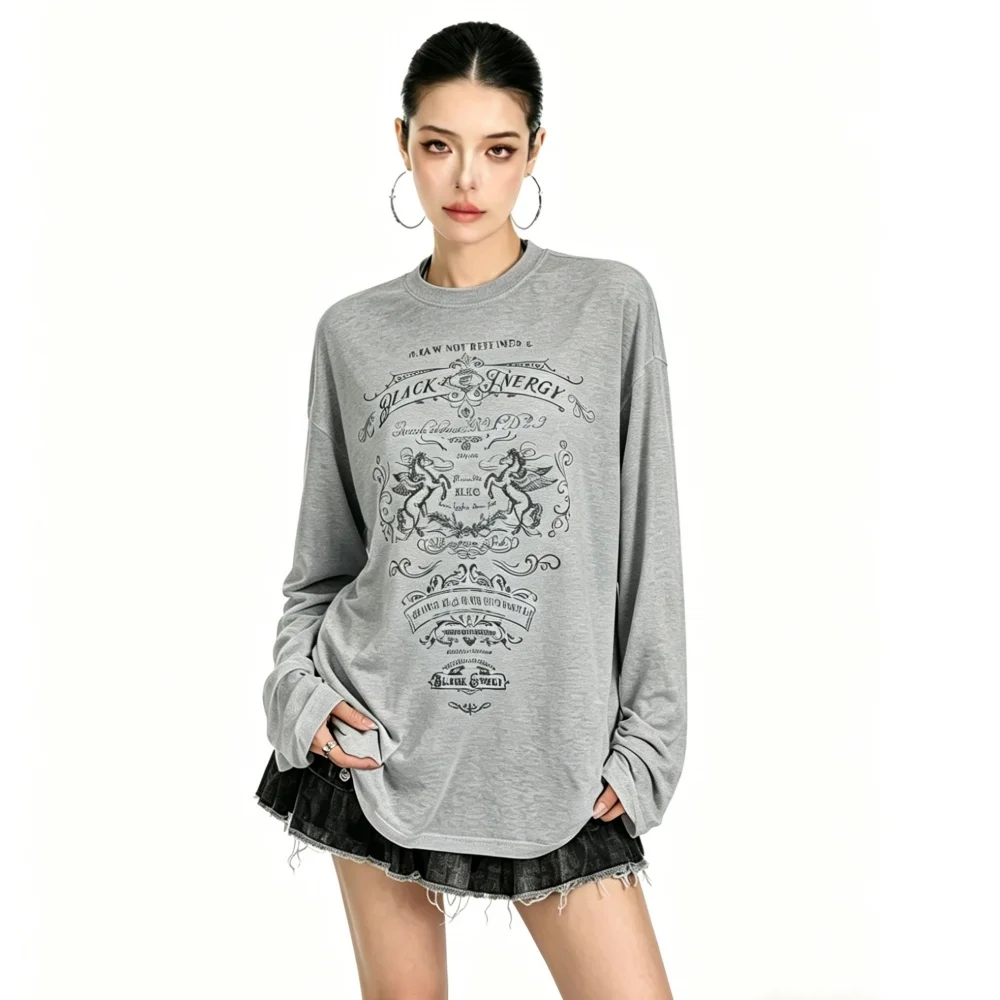 Youth Women's Blouses Deals Lady Trend 2026 Graphic Print Long Sleeve Top Women Loose Vintage Casual Fashion Longsleeve Tshirt