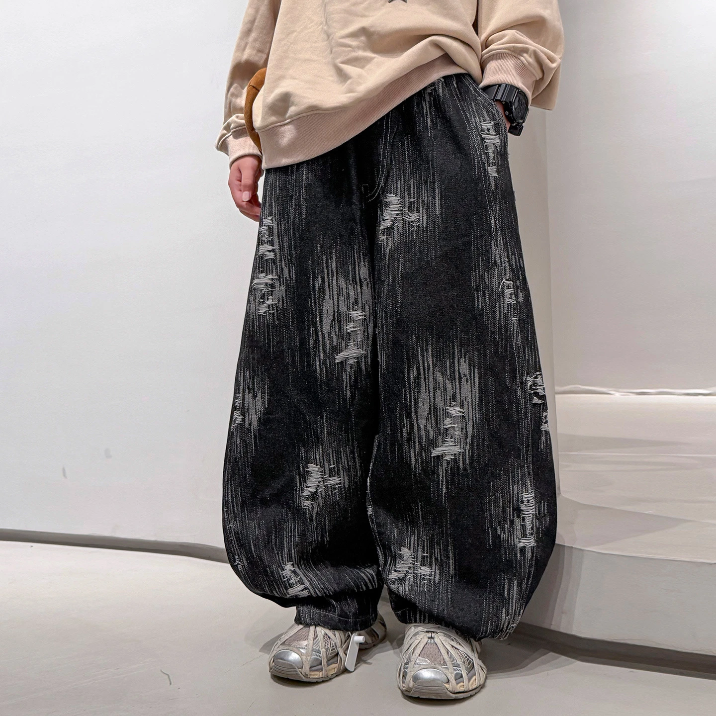 Teens Boys Autumn Loose Straight Destroyed Jeans for Children Casual Ripped Denim Pants Korean Kids Fashion Trousers 4-15Years