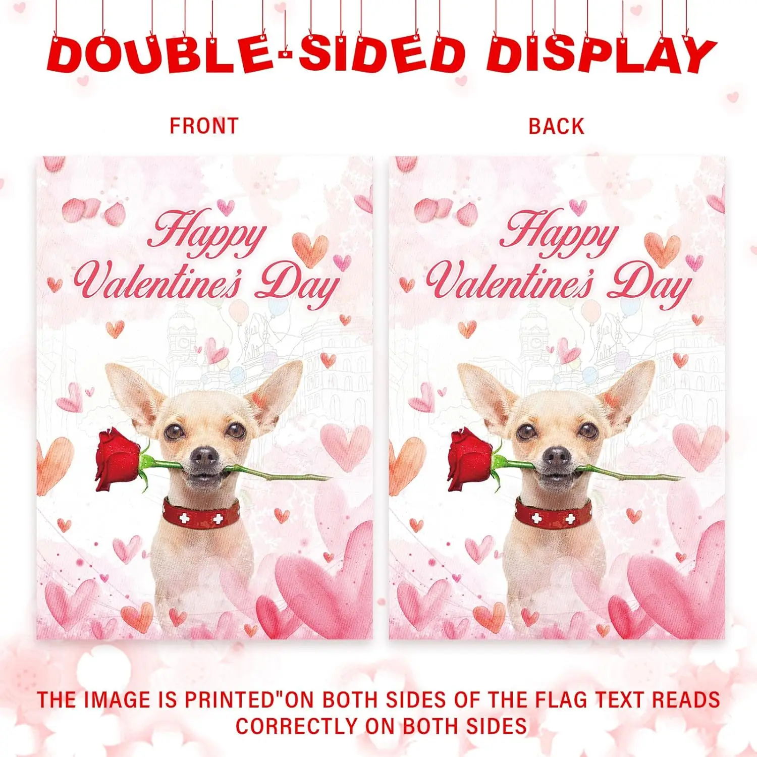 Valentines Day Dog Garden Flag：12x18 Inch Chihuahua Love Heart Rose Seasonal Outdoor Decor for Anniversary Wedding Holiday O yyi