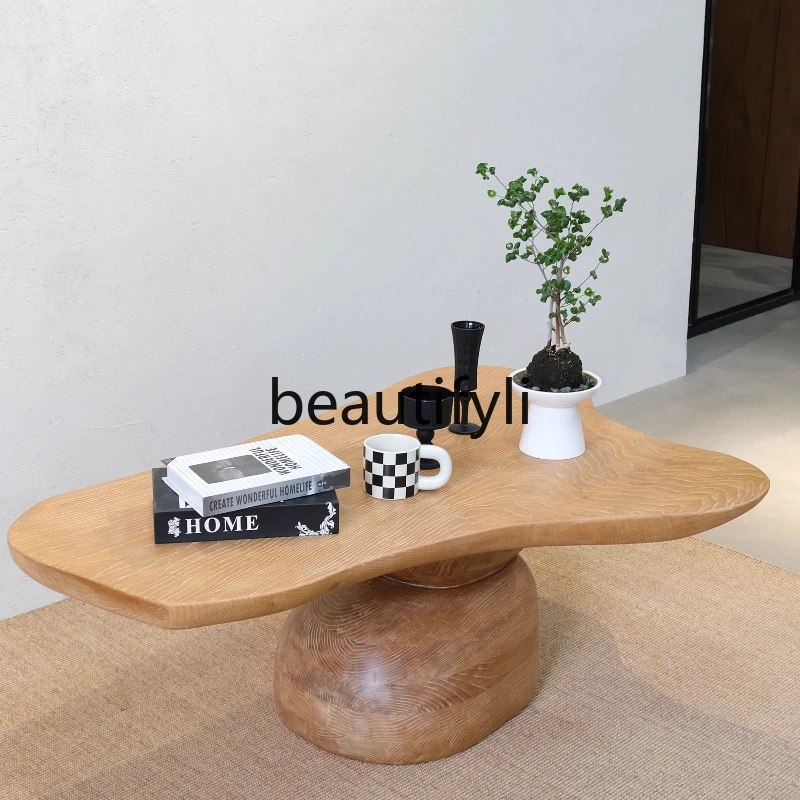 

Medieval Nordic retro ash wood log special-shaped coffee table living room balcony solid wood, small tea table