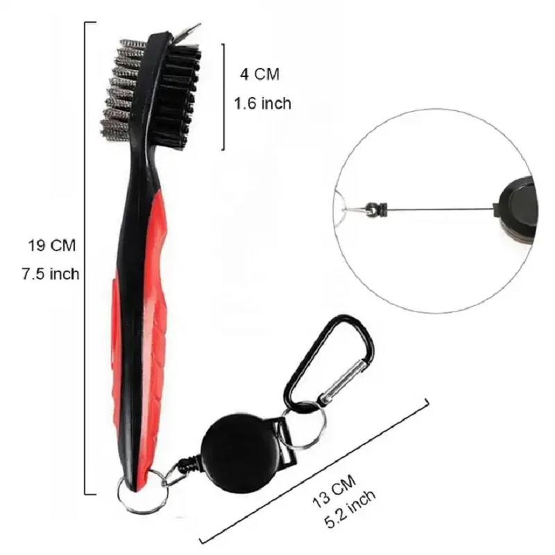 19cm Plastic Golf Cleaning Brush Golf Accessories Double Side Golf Nylon Steel Brush With Easy To Pull Buckle