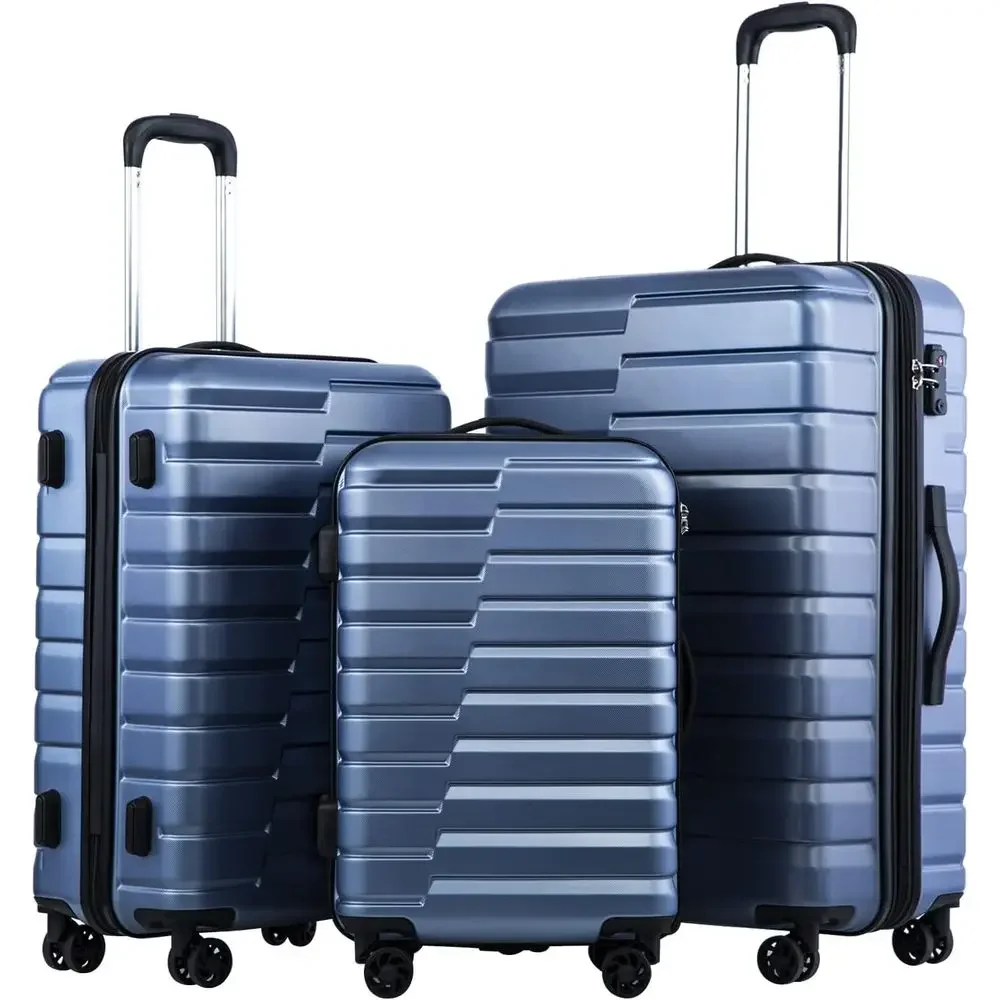 

3-Piece Hard Shell Spinner Suitcase Set: Expandable Large, Lightweight Carry-On with TSA Lock, Blue