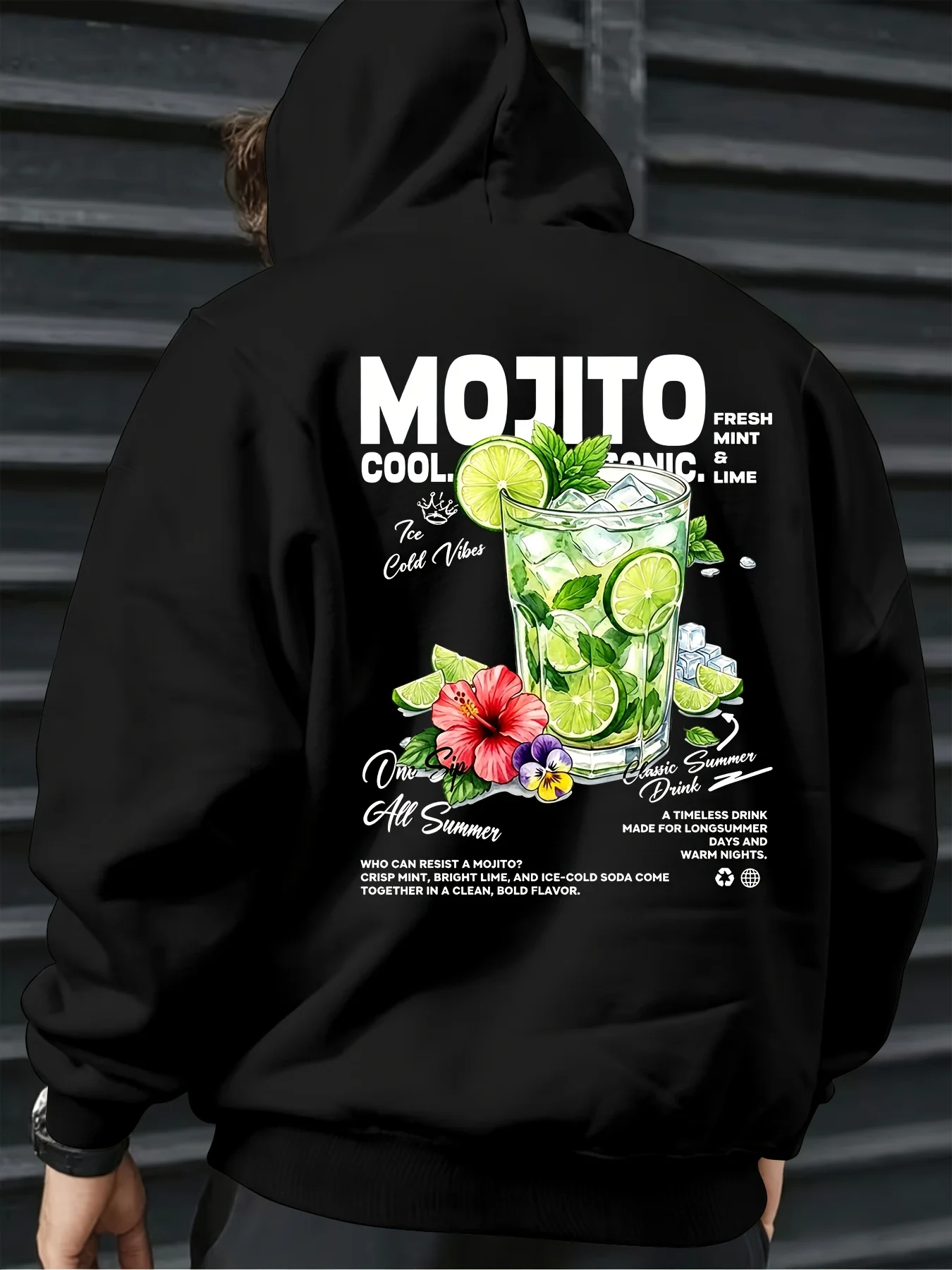 Moletom com capuz de lã estampado Mojito Drink, masculino, quente, para inverno, roupa esportiva, moletom casual folgado para treino, pulôver.